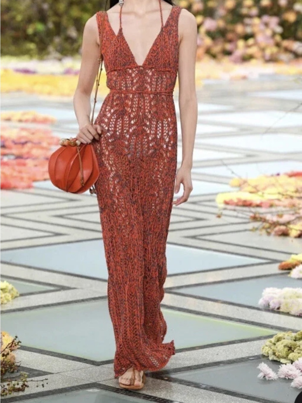 Ulla Johnson florele Rust Orange Crochet Maxi Dress